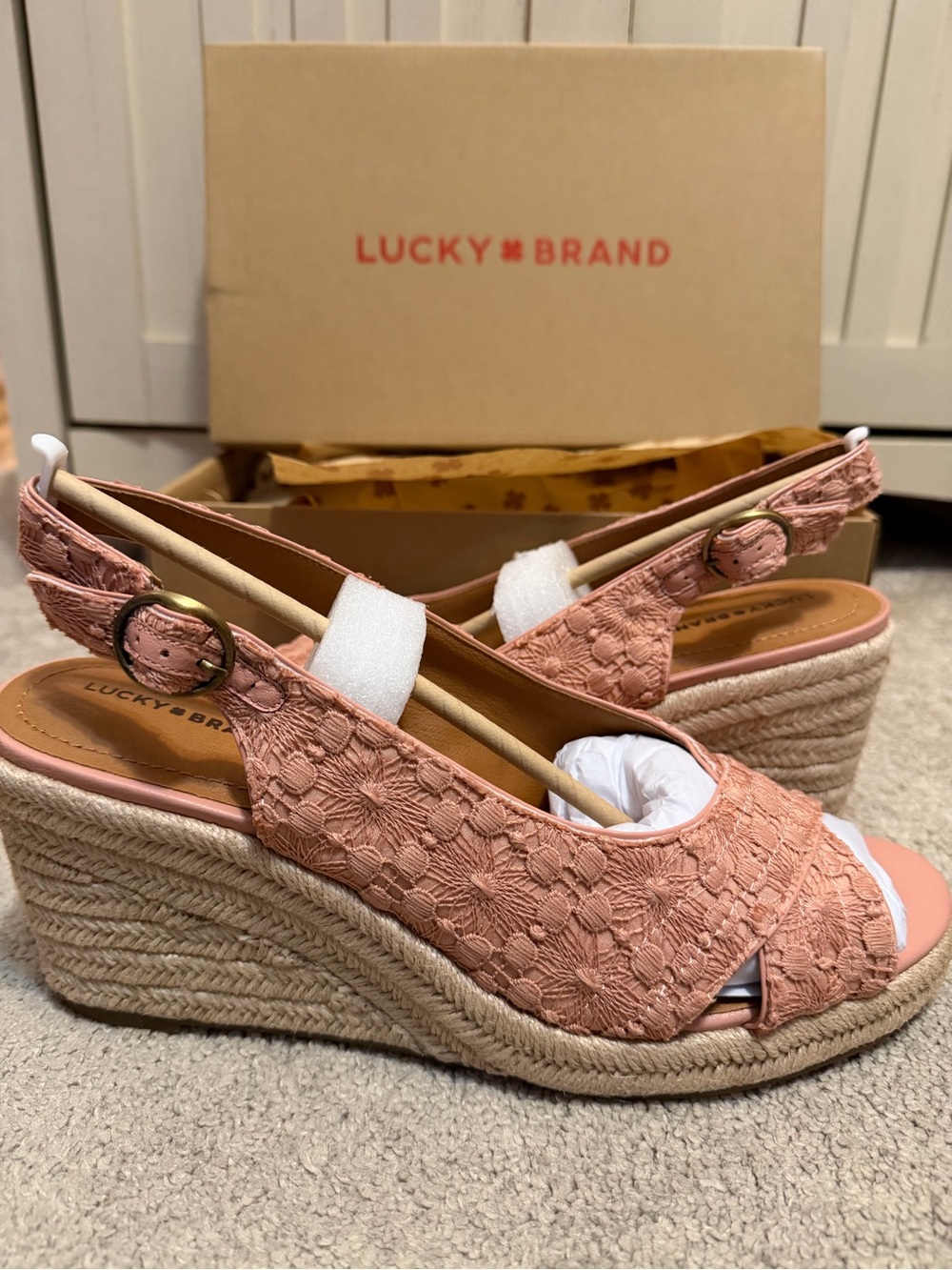 Lucky Brand Peach Lace Espadrille Wedge Sandals